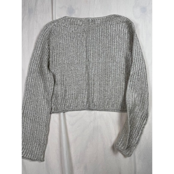 J.Crew Collection Silver Metallic Tape Yarn Cropped Sweater BZ514 Womens Medium - Picture 8 of 8